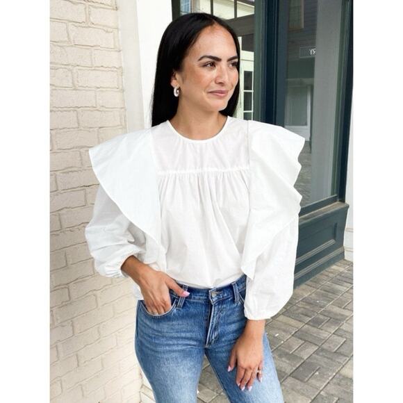 NWT Pistola Kaelynn Ruffle White Long Sleeve Cotton Blouse - Picture 2 of 9